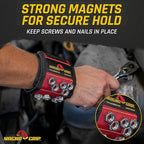 MagnoGrip Magnetic Wristband for Holding Screws, Nails, Drill Bits, Super Strong Magnets, Adjustable Strap, Essential Tool for DIYers, Handyman, Mechanics, Construction & Home Improvement - Red