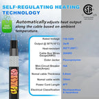 HEATIT NSF/ANSI/CAN 61 Certified Heating Cable for Drinking Water Self Regulating In Pipe Heat Tape Pre-Assembled Pipe Freeze Protection 120V, 160FT