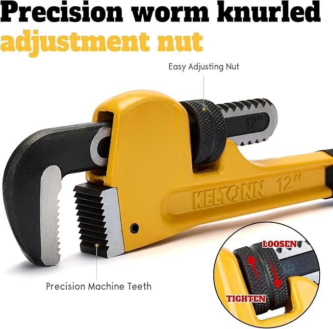 12 Inch Heavy Duty Adjustable Pipe Wrench, Forged High Carbon Steel with Non-Slip Jaw, Durable Plumbing Tool for Pipe Repair & Installation