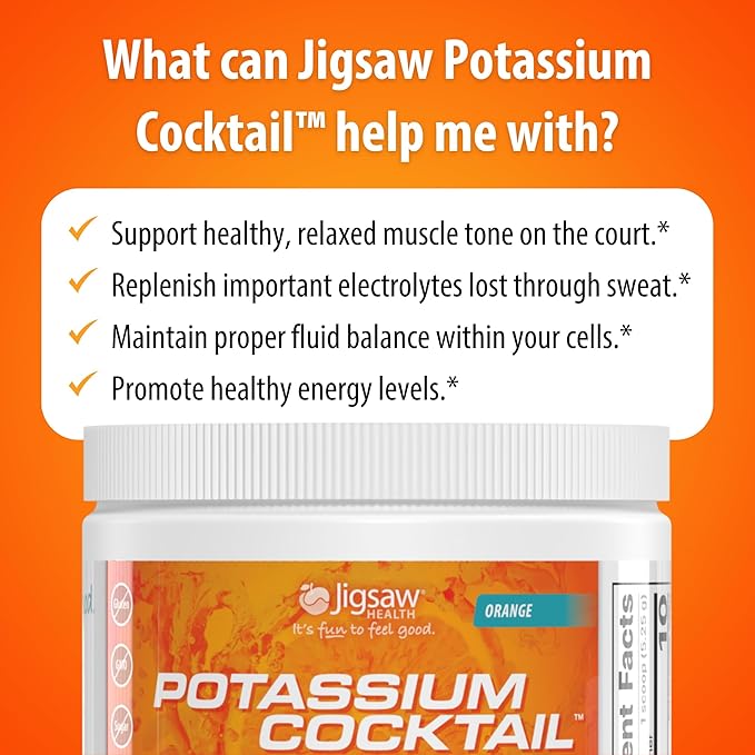 Jigsaw Health Potassium Cocktail | Formerly Pickleball Cocktail | Orange Flavor | 60 Servings (Jar)