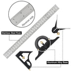 ChgImposs 12" Adjustable Sliding Combination Square Ruler & Protractor Level Measure Measuring Set, Inch/Metric