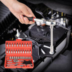 46PCS Small Drive Socket Ratchet Wrench Screwdriver Set, 1/4 Inch Metric Socket and Ratchet Wrench Set with Extension Bar, Compact Tool Set for Car