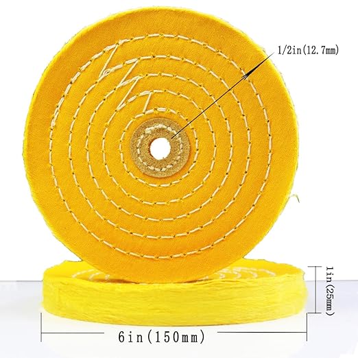 𝐋𝐮𝐨 𝐤𝐞 2 Pcs 6'' Extra Thick Cotton Buffing Wheel - 55 Ply Spiral Sewn Muslin Cotton Polishing Wheel with 1/2'' Arbor Hole for Bench Grinder Table Grinder (Yellow)