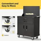 52'' Work Bench for Garage with Pegboard Drawers and Cabinets Heavy Duty Metal Frame Tool Bench for Shop Kitchen Cabinets Organizer Work Table with Wheels