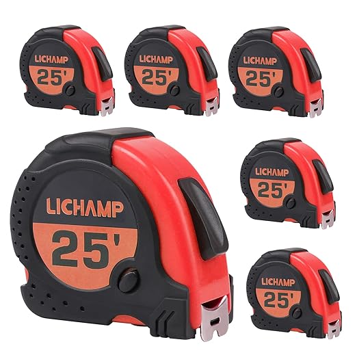 LICHAMP Tape Measure 25 ft, 6 Pack Bulk Easy Read Measuring Tape Retractable with Fractions 1/8, Multipack Measurement Tapes 25-Foot by 1-Inch, C6RD