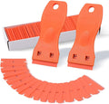 FOSHIO 2PCS Orange Plastic Razor Blade Scraper Tool and 100PCS Orange Plastic Blades for Gasket Remover, Sticker Remover, Labels Decal and Adhesive Remover for Windows and Glass
