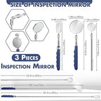 3 Pieces Telescoping Inspection Mirror Stainless Steel Extendable Mechanic Mirror with Long Handle Tool for Technicians Mechanics Contractors (50/25/30 mm,Round,Oval,Round)