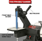 Bucktool Low Speed Bench Belt Grinder Combo, 2.1A 1x30 inch Belt & 6 inch Grinder, 1/3 HP Low Speed Bench Belt Disc Sander Combo for Knife Making, Sharpening, Woodworking, Metalworking