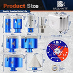 Diamond Core Drill Bit Set - BRSCHNITT Tile Hole Saw Kit 1" 1-3/8"1-3/4"2-1/2"3" & 4/5" Finger Bit & 2" Chamfer Bit for Porcelain Tile Ceramic Marble Granite Diamond Blade
