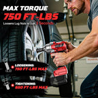 Cordless Impact Wrench 1/2" Compatible with Milwaukee 18v Battery, 750 Ft-lbs High Torque Impact Driver with 6Pcs Sockets & Storage Case, Brushless Impact Gun with 4-Speed & LED Light(Bare Tool)