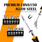 13-in-1 Ratcheting Screwdriver Set, Adjustable Multi-bit with Magnetic Tips (Flat, Phillips, Torx, Hex, Square, Nut Drivers), Cushion Grip Handle