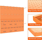 TORACK Metal Pegboard Wall Organizer 24" x 24" or 12" x 48", 70 PCS Tools Storage Pegboard for Garage, Modular Pegboard, Tool Organizer Board with Peg Board Hooks(Orange)