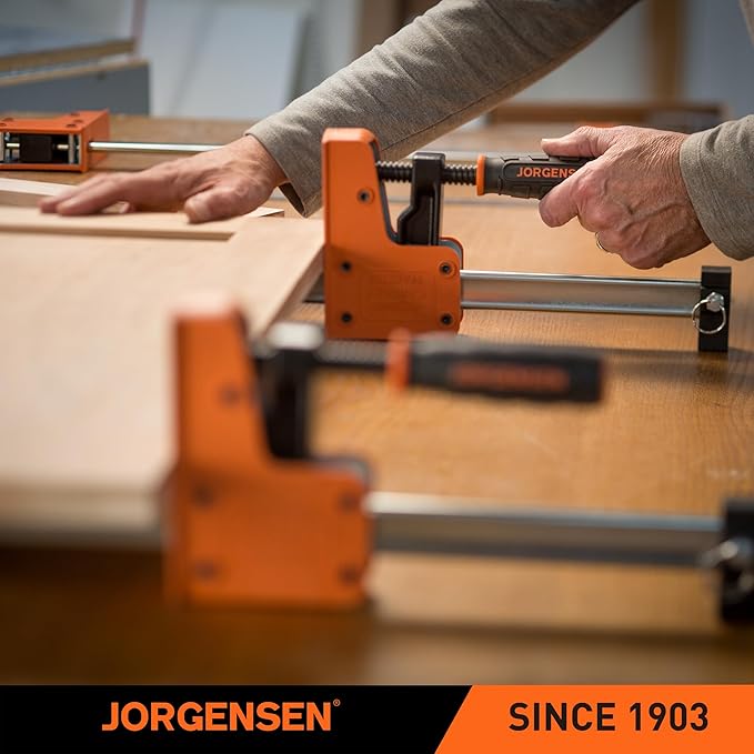 Jorgensen 2-pack 30” Bar Clamp Set, 90° Parallel Clamp Cabinet Master, Steel Jaw Bar Clamp for Woodworking, 1500 lbs load Limited
