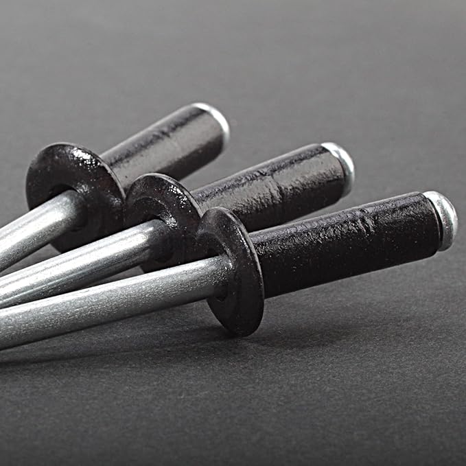 Linkup 100pcs pack 3/16" x 1" Black pop blind Rivets, 4.8mm x 25mm Black pop rivets,Aluminum Body Steel Mandrel Rivets (Black),Dome Head aluminum rivets