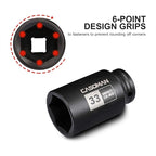 CASOMAN 1/2" Drive x 33 mm Deep 6 PT Impact Socket, CR-MO, 1/2-inch Drive 6 Point Axle Nut Socket for Easy Removal of Axle Shaft Nuts (33MM)