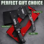PURPLEBIRD Survival Axe and Fixed Blade Knife Set, Full-Tang Camping Hatchet & Hunting Knife with Leather Sheath, Lightweight Wood Handle Gift Ready