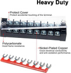 MILAPEAK Terminal Block and Strip - 6 Sets 8/10/12 Positions 600V 15A Dual Row Wire Screw Terminal Strip Block with Cover + 400V 15A Pre-Insulated Terminals Barrier Strips Jumpers (Black & Red)