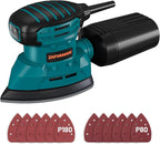 DLS03A Detail Sander, 1.1 Amp Hand Sander with Dust Collector, 12000 RPM Compact Palm Sander with 12 Pcs Sanderpapers, Low Vibration, Lightweight Hand Sander for Wood and Steel Surface