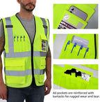 Dib Safety Reflective Vest Mesh, High Visibility Vest with Pockets and Zipper, Construction Work Vest ANSI Class 2, Yellow Mesh M