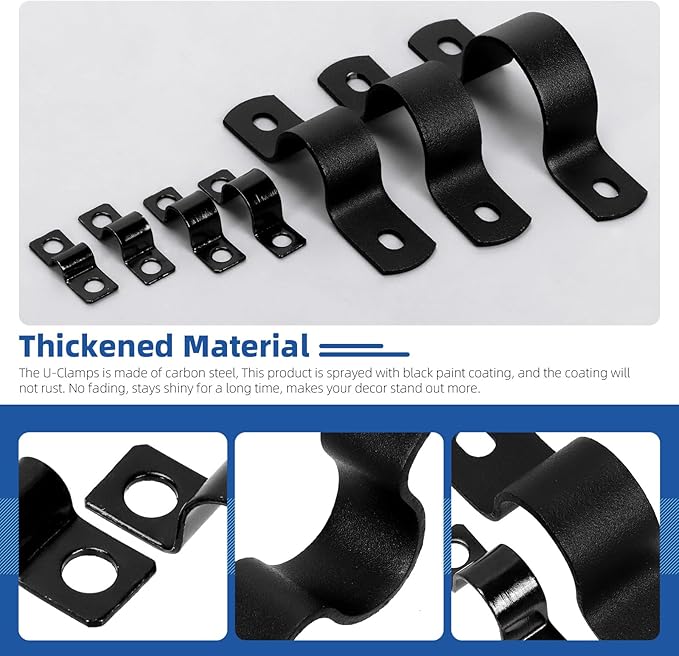 Glarks 75pcs 8mm Pipe Strap Clamp, Black Carbon Steel 2 Hole Strap Heavy Duty Rigid Pipe Strap U Bracket Tube Strap Cable Clamp Hanger Tension Tube Clip with screw for Pipe Tube Cable Fixing