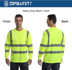 High Visibilty Class 3 T Shirts, Hi vis Safety Shits with Refective Strips and Pocket, ong Sleeve Quick Dry Mesh Construction Work Shirt for Men/Women Lime,Large