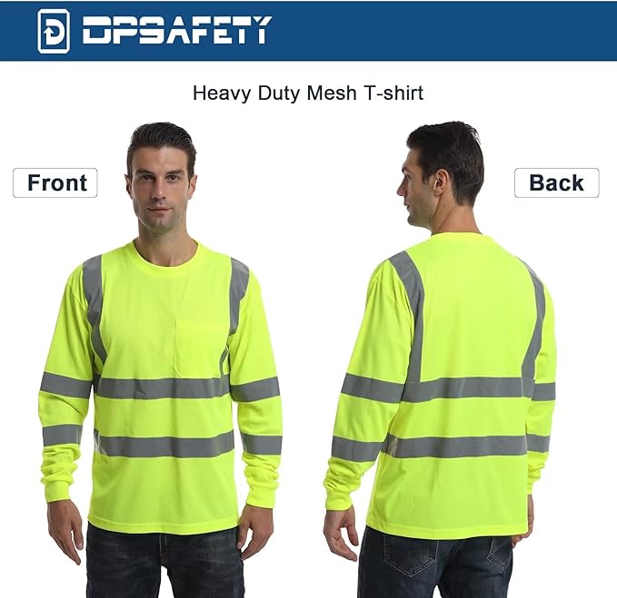 High Visibilty Class 3 T Shirts, Hi vis Safety Shits with Refective Strips and Pocket, ong Sleeve Quick Dry Mesh Construction Work Shirt for Men/Women Lime,Large