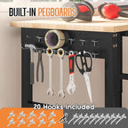 SPECRAFT Adjustable 2-Tier Workbench with 4 AC Outlet and 2 USB Ports Power Outlets, 2000 Lbs Capacity Heavy Duty Workbench, Rubber Wood Top for Garage, Workshop, Office（96x20in）
