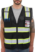 Dib Safety Reflective Mesh Vest High Visibility Two Tone with Pockets and Zipper, Black Mesh with Yellow Trim S