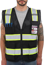 Dib Safety Reflective Mesh Vest High Visibility Two Tone with Pockets and Zipper, Black Mesh with Yellow Trim S
