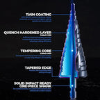 toolant Four Spiral Flute Cobalt Step Drill Bit(Pro), 1/8"-1/2" Impact Ready Unibit Step Drill Bit, 1/4" Hex Shank Unibit for Metal, Stainless Steel, Aluminum, Plastic