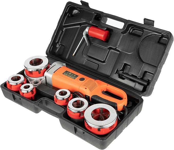 110V Electric Pipe Threader with 6 Dies 1/2"-2", Portable Pipe Treading Machine with All-copper Motor, Hand-held Pipe Treading Kit with Carrying Case for Galvanized pipe, Iron & Steel Pipes, 2300W
