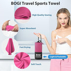 BOGI Microfiber Travel Sports Towel-Quick Dry Towel, Soft Lightweight Microfiber Camping Towel Absorbent Compact Travel Towel for Camping Gym Yoga Swimming Backpacking (L:60''x30''+16''x16''-Hpink)