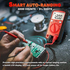 DIYSELF Digital Multimeter Tester 4000 Counts, Auto-Ranging Non-Contact Volt Meter for DC/AC Voltage, Capacitance, Resistance, Continuity, Multi Meter Electrical Tester with Test Leads