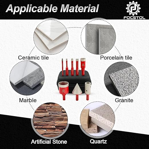 Diamond Core Drill Bit Set - 8pcs (6/8/10/20/35mm+20mm Finger Milling Bit+35mm Beveling Chamfer Bit+6mm Carbide Drill Bit) Diamond Hole Saw Kit for Porcelain Ceramic Tile Marble Granite