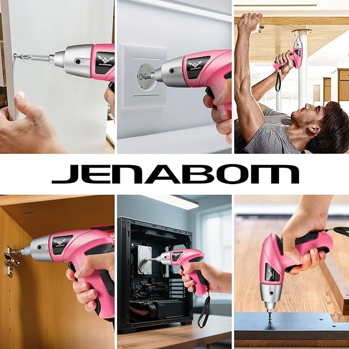 Cordless Screwdriver Rechargeable, Electric Screwdriver Cordless 24pcs, USB Small Power Screwdriver Set with LED light for Women, Pink