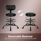 SUPERJARE Drafting Chair with Back, Adjustable Foot Rest Rolling Stool, Multi-Purpose Office Desk Chair, Thick Seat Cushion for Home Bar Kitchen Shop - All Black