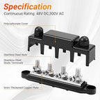 FEITON Power Distribution Block, 12V 300A Bus Bar, 3/8" Studs Terminal Strip, 12-48V Heavy Duty Terminal Block, Positive & Negative Junction Block with Cover, RV Car Marine Automotive Battery Busbar