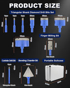 Diamond Tile Hole Saw Kit - 10Pcs 1/4'' X 2, 5/16'', 4/5'', 1-3/8'', 2'', 2-1/2'' Drill Bits, 1/4'' Carbide Drill Bit, 4/5'' Finger Bit, 2'' Beveling Chamfer Bit for Porcelain Tile Ceramic Granite