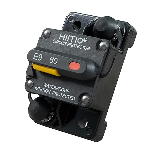60 Amp Marine Circuit Breaker, IP67 Waterproof Manual Reset Switch, 12V-48V DC Circuit Breaker, 3/8" Studs, for Boat Trolling Motor/Marine ATV/Battery/Solar System, Suface Mount (60A)