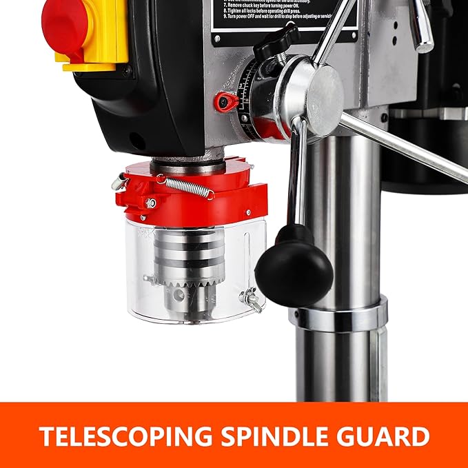 15 in Floor Drill Press, 7.5 Amp 120V Pure Copper Motor, 288-3084 RPM Variable Speed Cast Iron Bench Drill Press, 0-45° Tilting Worktable, Tabletop Drilling Machine for Wood Metal