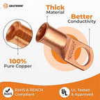SELTERM 5pcs 1/0 AWG 1/2" Stud Copper Wire Lugs, Ring Terminals, Battery Cable Ends, 0 Gauge Ring Terminal Connectors, UL Heavy Duty Bare Copper Eyelets Battery Terminal Connectors