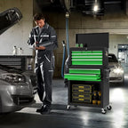 On Shine 8 Drawer Rolling Tool Chest, Large Capacity Rolling Tool Box with Wheels, Locking Mechanical Tool Chest, Portable Tool Box with Sliding Drawers,Metal Tool Box for Garage Workshop（Black Green）