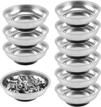 FUNSUEI 10 Packs 3 Inches Magnetic Tray, Stainless Steel Magnetic Bowl, Round Magnetic Parts Tray for Pins, Screws, Bolts, Nuts, Small Parts