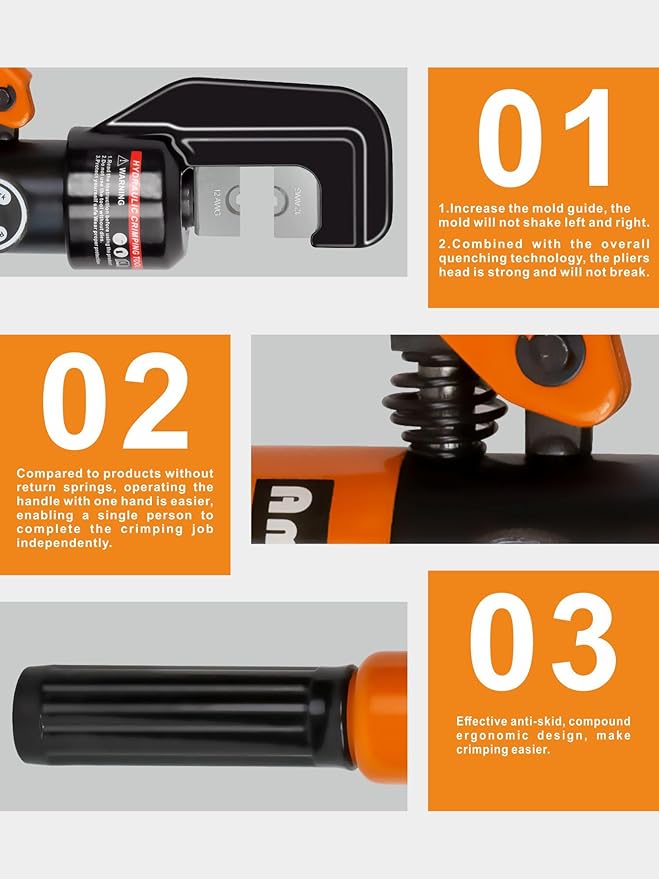 AMZCNC Hydraulic Cable Lug Crimper 8 US TON 12 AWG to 00 (2/0) Electrical Terminal Cable Wire Tool Kit with 9 Die (Crimping Tool and Copper wire scissors)