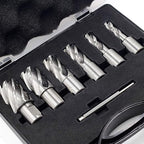 OSCARBIDE Annular Cutter Set 7 Pieces 3/4" Weldon Shank 1"Cutting Depth,1/2 to 1-1/16 inch Diameter,2 Flats Annular Cutters HSS Mag Drill Bits Kit for Magnetic Drill Press with 1 Pieces Pilot Pin