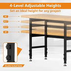 60" Work Bench, Adjustable Height Workbench with Rubber Pad, Heavy-Duty Work Table with Power Outlets, 2000 LBS Capacity Workstation for Garage, Workshop, Office, Home