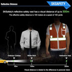 SKSAFETY 10 Pockets Safety Vest, Class 2 High Visibility Security with Zipper Double-sided mesh, Hi Vis Vest with Reflective Strips, ANSI/ISEA Standard, Construction Work Vest （Orange, L）