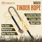 Fire Starter Survival Tool–Ferro Rod Fire Starter with 11" Waterproof Tinder Wick Rope, Multi-Tool Striker and Extra Jute Bag - All-in-One Flint and Steel Fire Starter Kit.