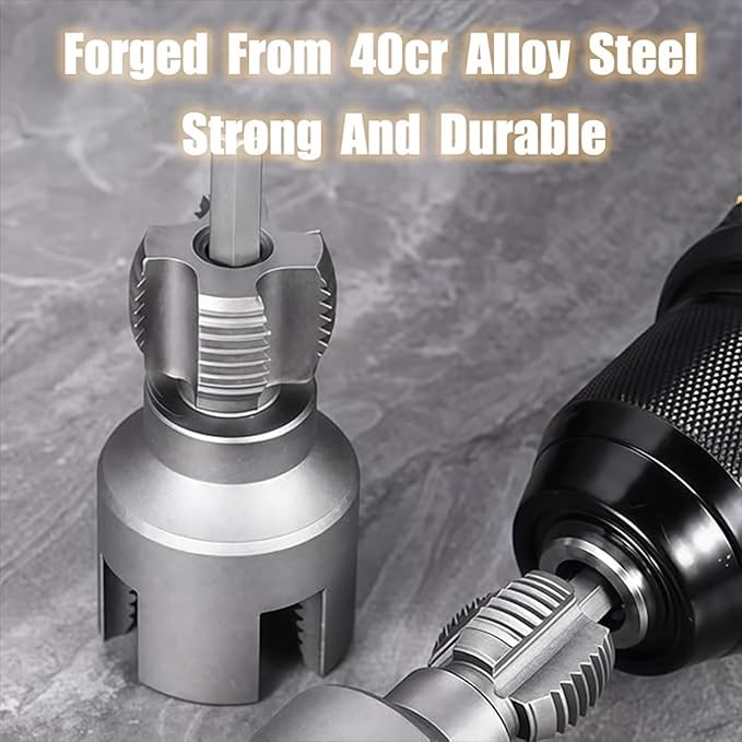 Integrated Internal & External Pipe Threading Tool, Pipe Thread Cutting Tool, Electric Drill Compatible 2 In 1 PVC Pipe Threader Kit, 1/2" 3/4" PVC Thread Maker Tool for Water Pipes (1/2’’ + 3/4’’)