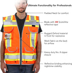 Dib Safety Reflective Vest Heavy Duty, High Visibility Two Tone Engineer Vest, Made with 3M Tape, Padded Collar, Retractable ID Pocket, Orange 2XL